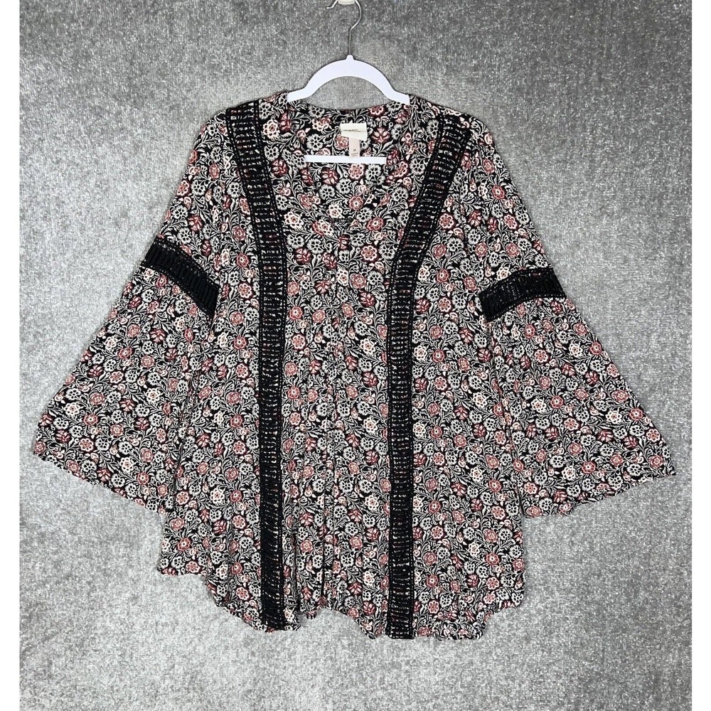 Knox Rose Long Bell Sleeve Floral Boho Dress Womens Size Medium Rayon Crochet